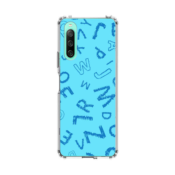 Blue background with random sketched alphabet letters Sony Xperia 10 IV Case