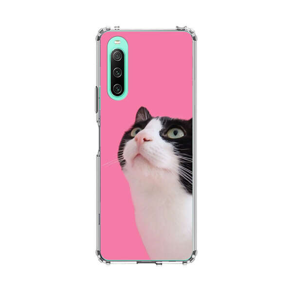 Curious Black and White Cat on Pink Background Sony Xperia 10 IV Case