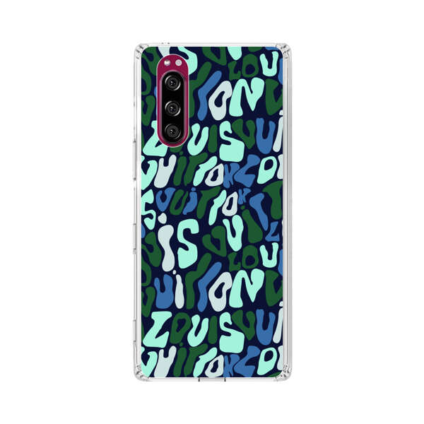 Abstract Layered Text Pattern in Blue and Green Sony Xperia 5 Case