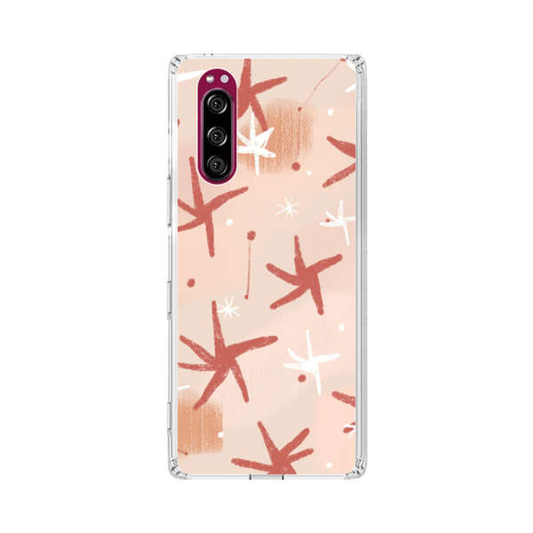 Abstract Star Pattern Red and White on Beige Background Sony Xperia 5 Case