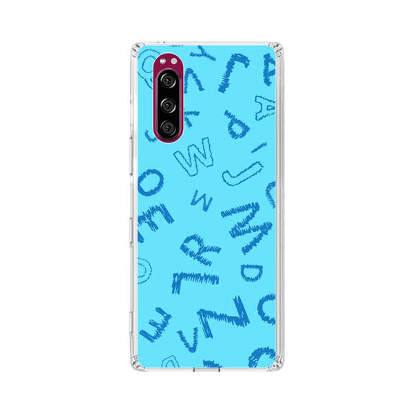 Blue background with random sketched alphabet letters Sony Xperia 5 Case