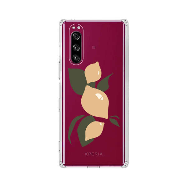 Minimalistic Beige Lemons with Green Leaves Sony Xperia 5 Case