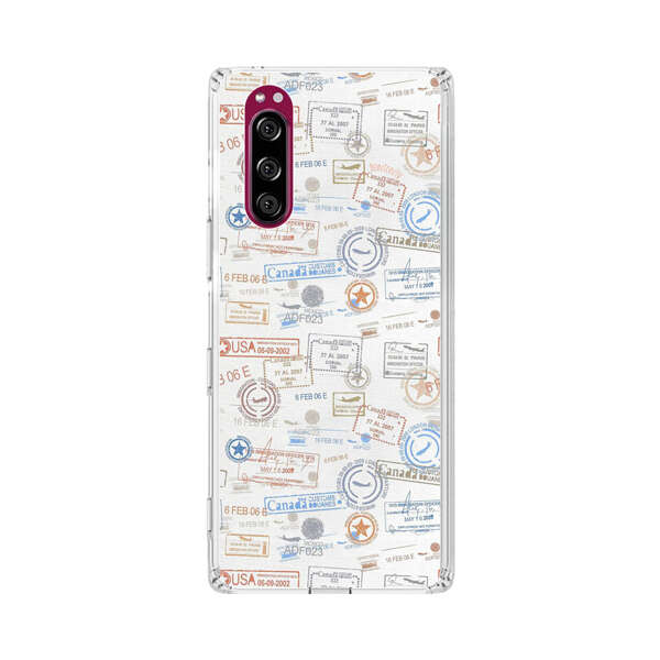 Vintage Passport Stamps Pattern Sony Xperia 5 Case