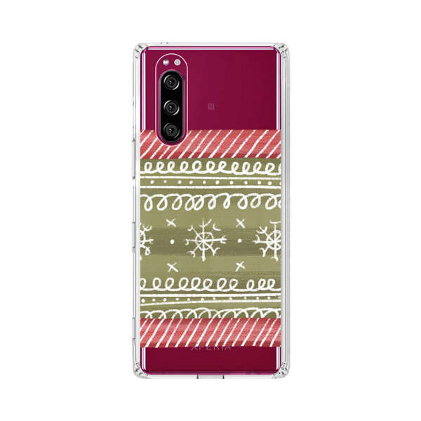 Winter Pattern with Snowflakes and Red Stripes Sony Xperia 5 Case