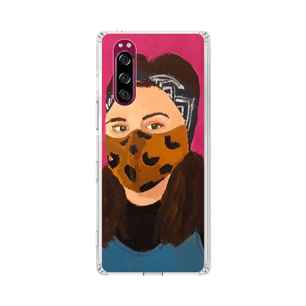 Woman Leopard Print Face Mask Sony Xperia 5 Case