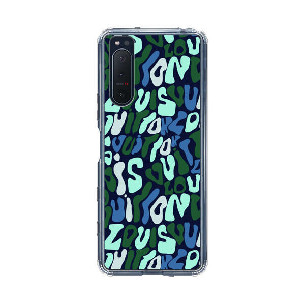 Abstract Layered Text Pattern in Blue and Green Sony Xperia 5 II Case