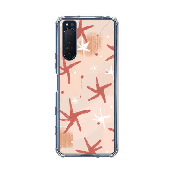 Abstract Star Pattern Red and White on Beige Background Sony Xperia 5 II Case