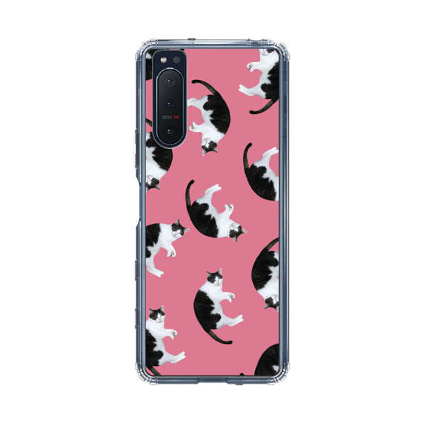 Black and White Cats Pattern on Pink Background Sony Xperia 5 II Case