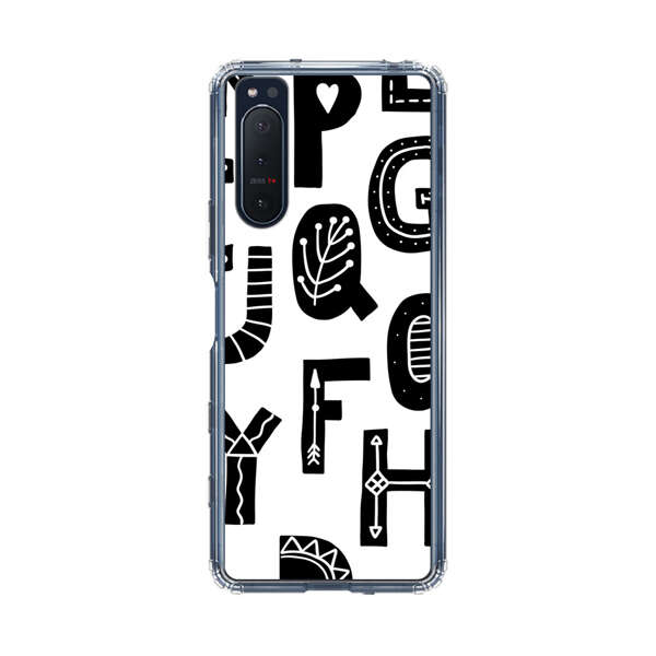 Black and White Hand-Drawn Alphabet Letters Pattern Sony Xperia 5 II Case