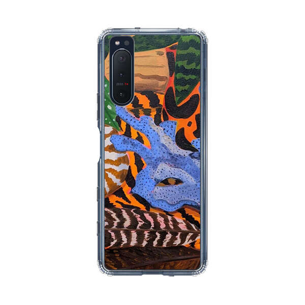 Tropical Coral Seashell Feathers on Tiger Pattern Sony Xperia 5 II Case