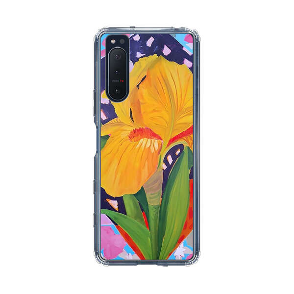 Yellow Iris Flower with Colorful Patchwork Background Sony Xperia 5 II Case