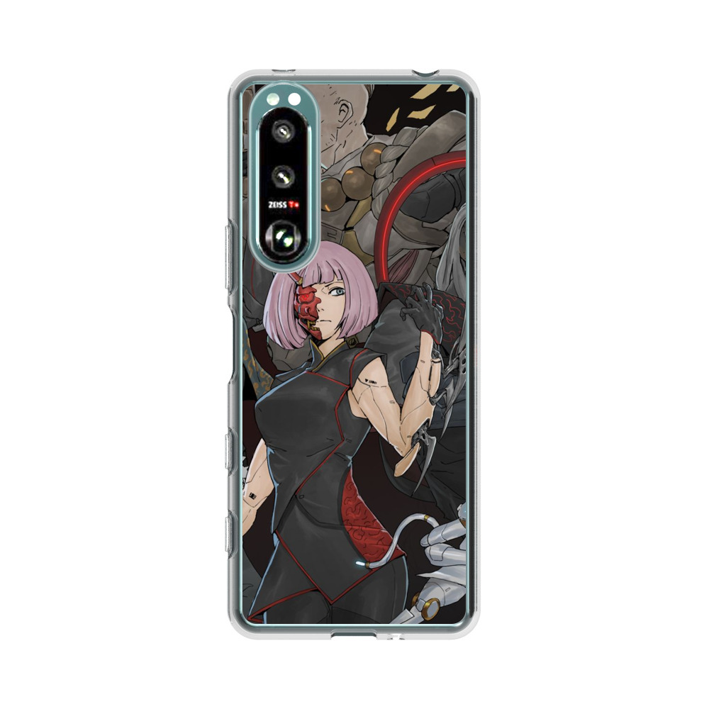 Futuristic Cyberpunk Warriors and Robotic Cat in Dynamic Pose Sony Xperia 5 III Case