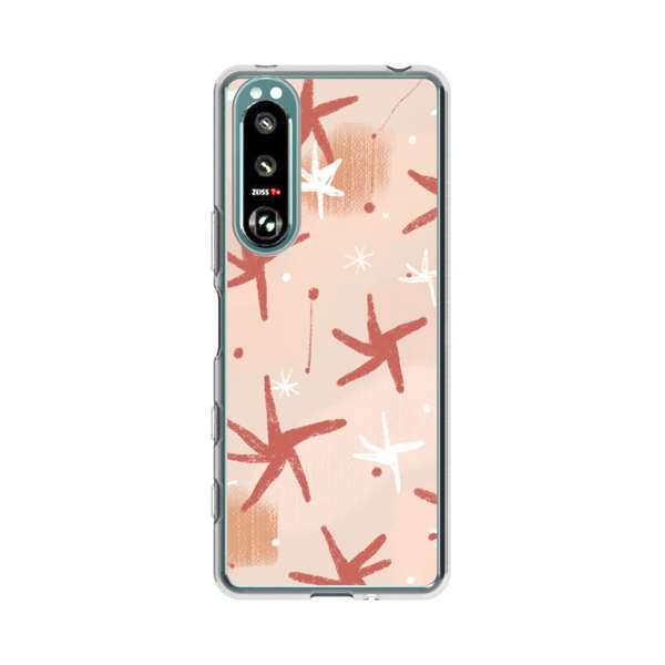 Abstract Star Pattern Red and White on Beige Background Sony Xperia 5 III Case