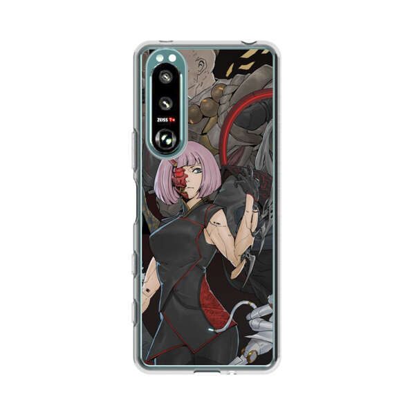 Futuristic Cyberpunk Warriors and Robotic Cat in Dynamic Pose Sony Xperia 5 III Case