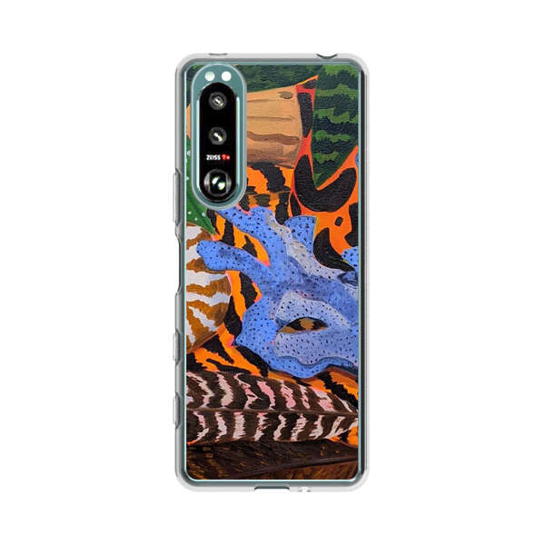 Tropical Coral Seashell Feathers on Tiger Pattern Sony Xperia 5 III Case